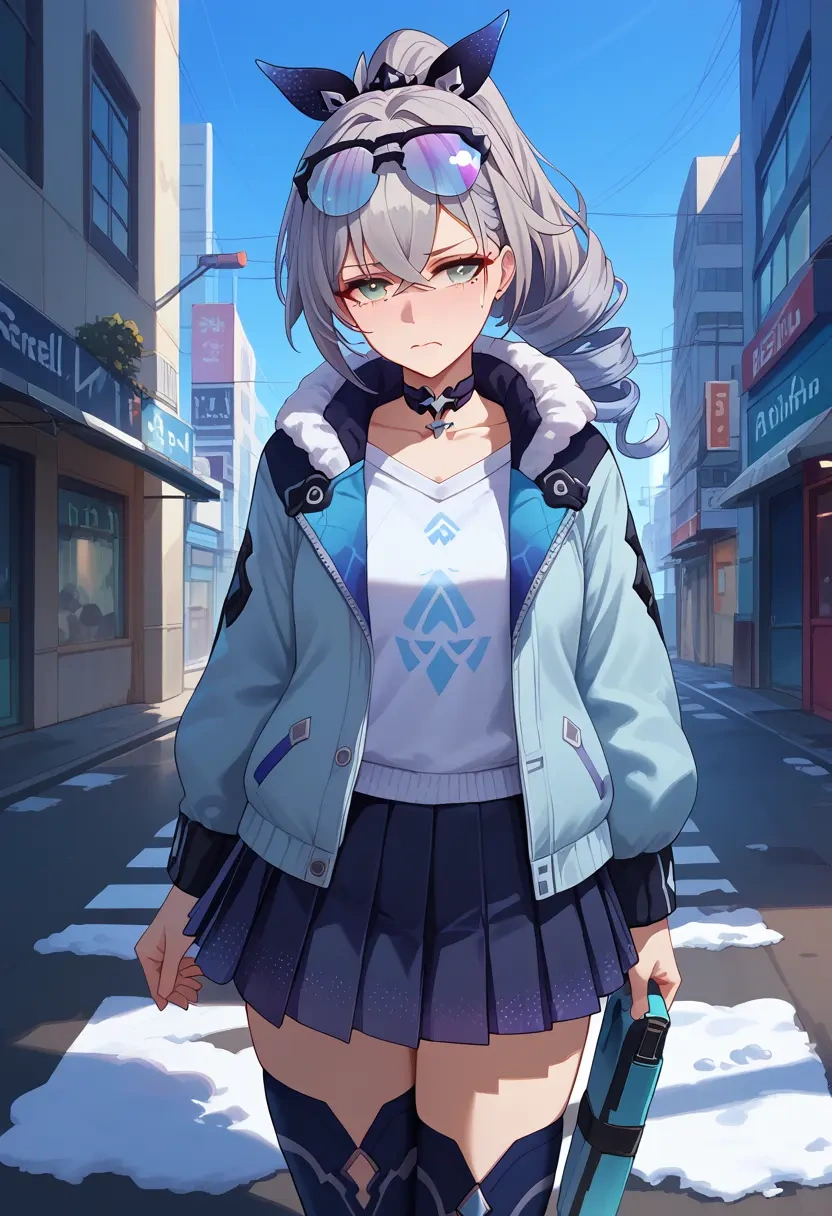 star rail,silver wolf,winter,student uniform,puffer jacket  - 